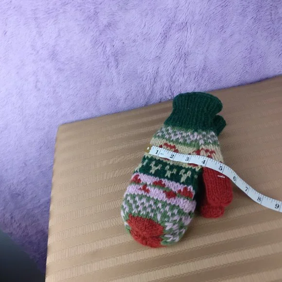 Fair Isle Wool Mittens 100%YAK Wool Fleece Lined Nordic Chunky Knit Mde in Nepal - Picture 11 of 11